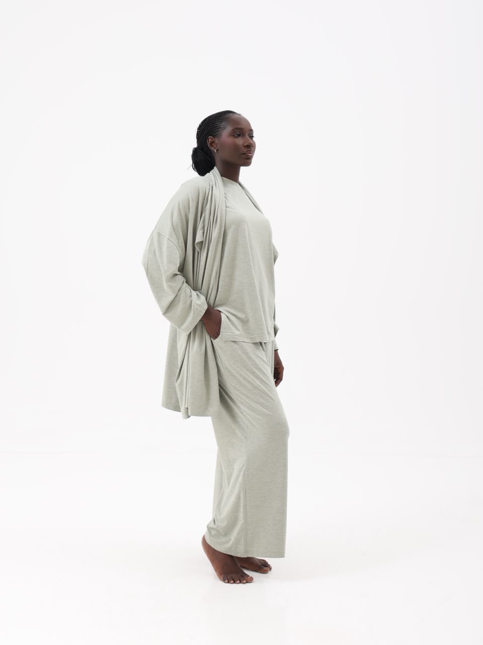 Sage jersey loungewear set, side profile