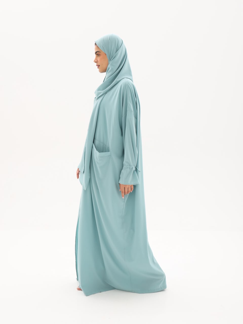 Sage prayer abaya, side profile