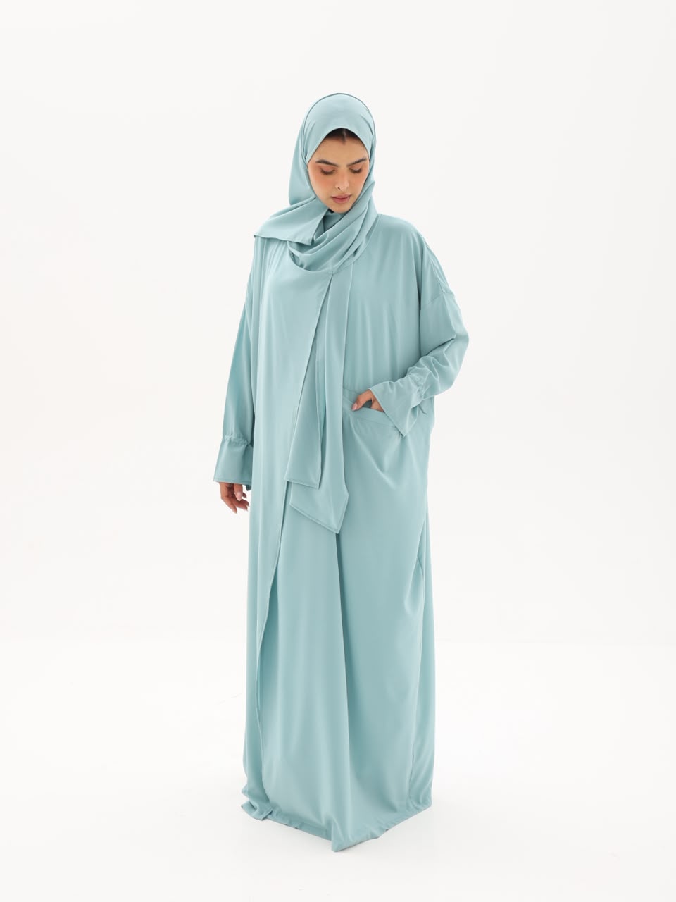 Sage prayer abaya with attached hijab