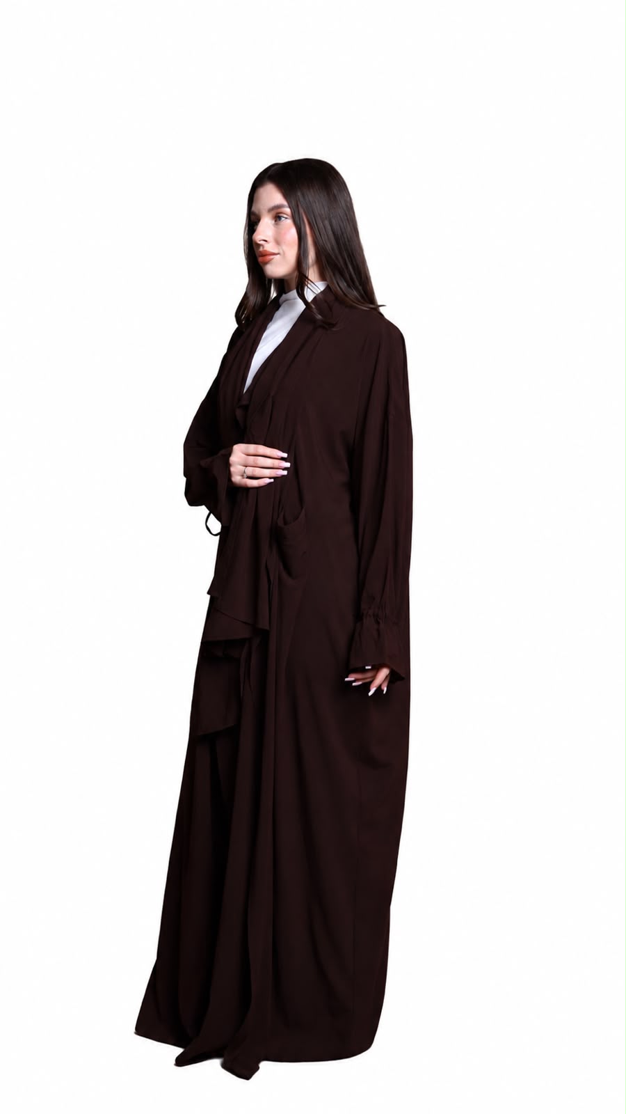 Cocoa brown prayer abaya, side profile