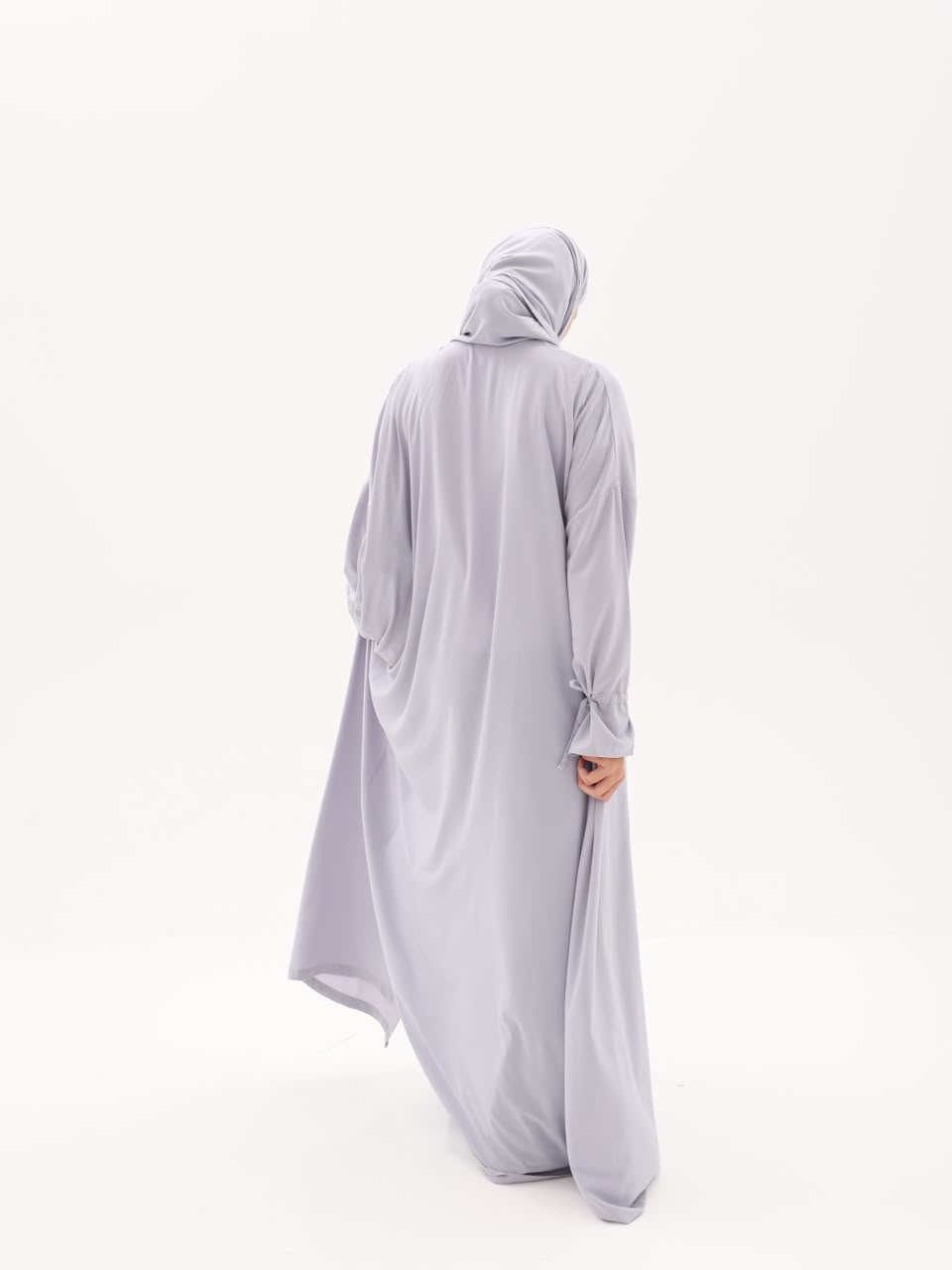 Mist grey prayer abaya, back view